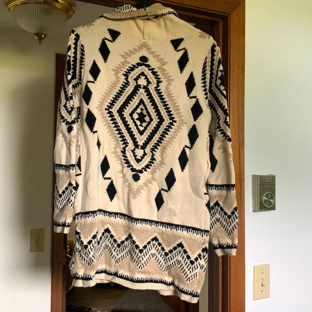 Aztec print open sweater